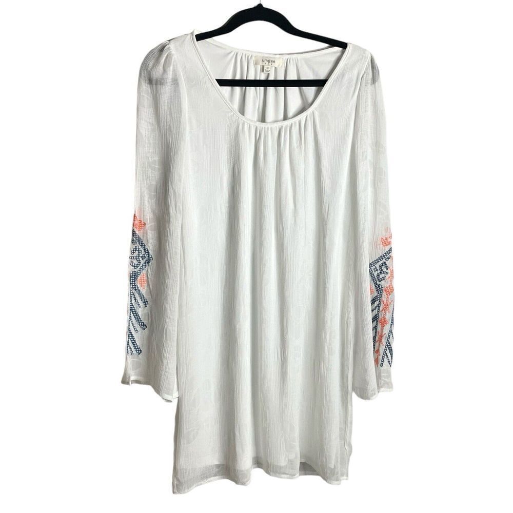 UMGEE‎ Women's Boho Embroidered Long Sleeve White Dress Size Medium Lined